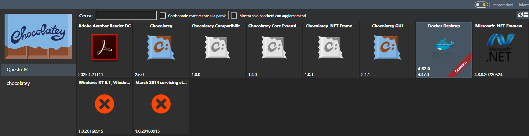 Screenshot di Chocolatey