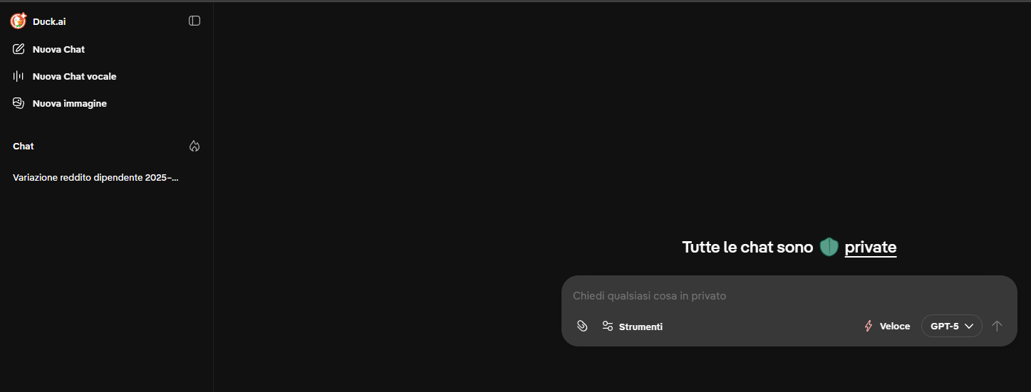 Screenshot di Duck.AI il chatobot che non ti spia