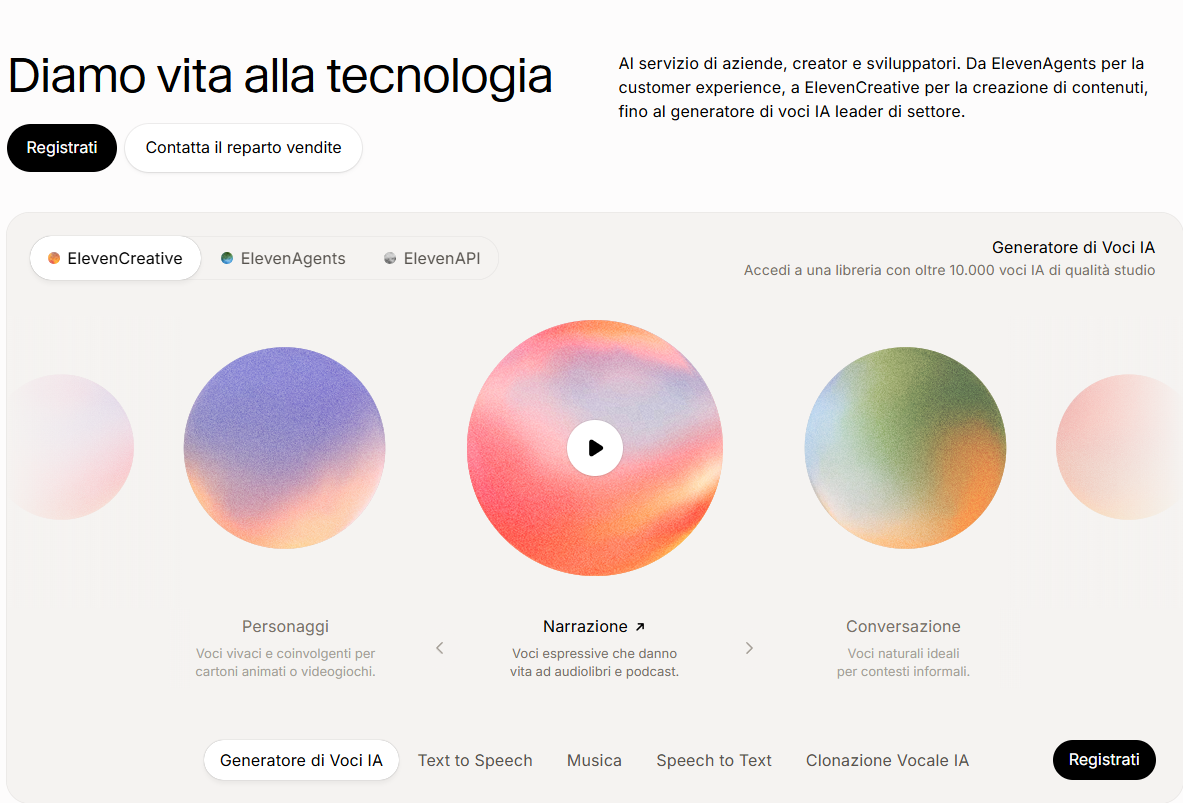 Screenshot di Elevenlabs