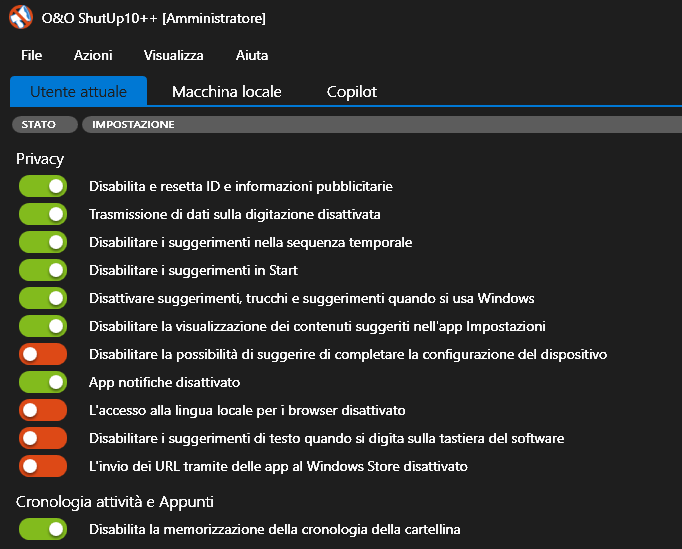 Screenshot di O&O Shutupd10++