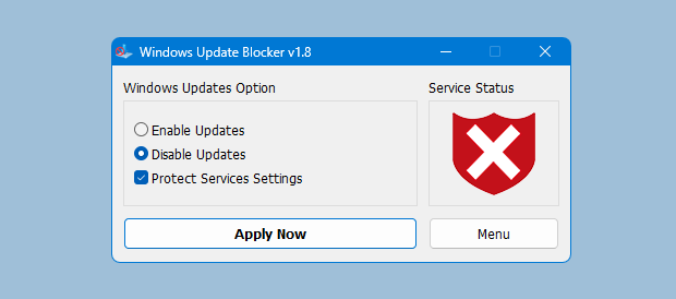 Screenshot di Windows Update Blocker